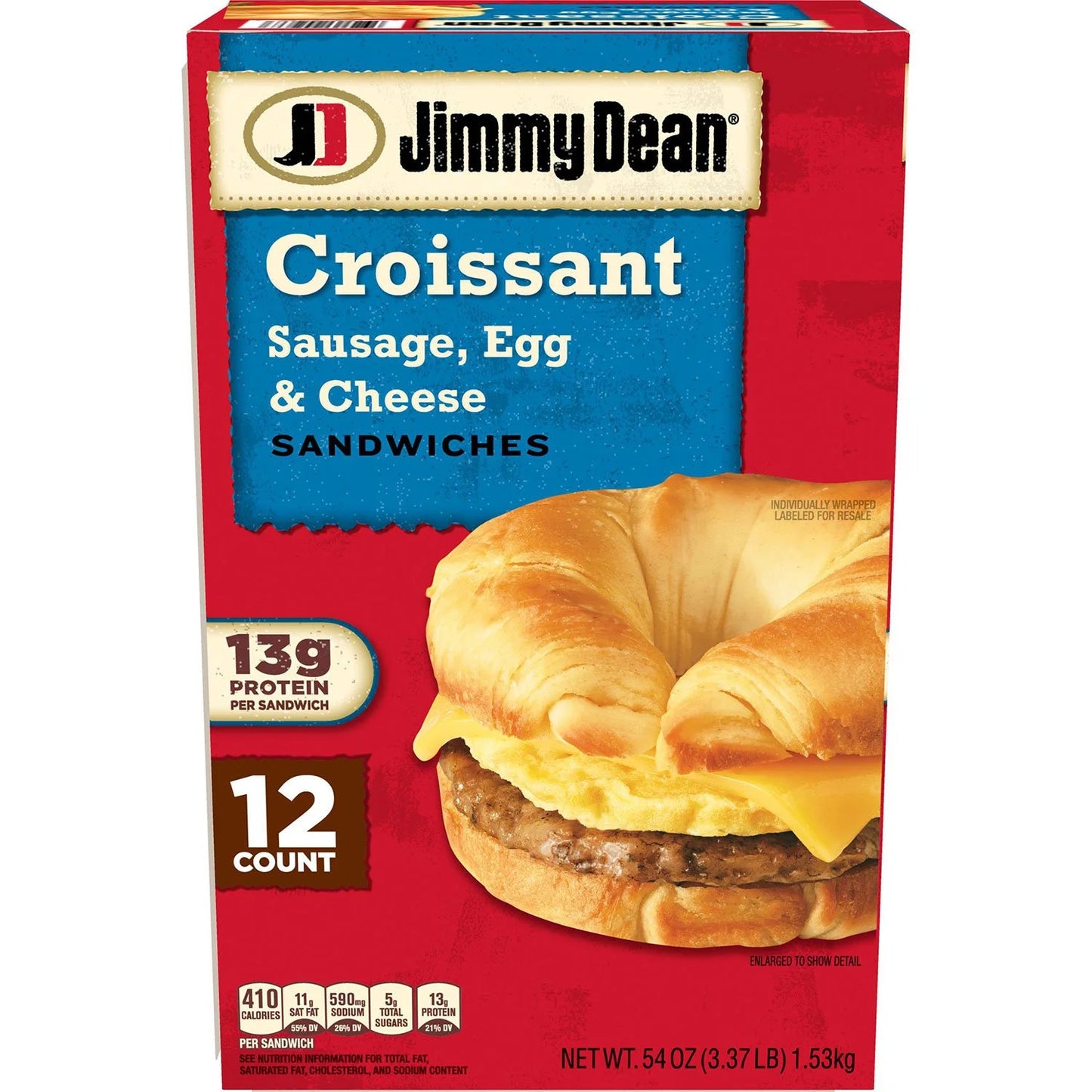 Jimmy Dean Sausage, Egg, and Cheese Croissant Sandwiches, Frozen, 12ct.